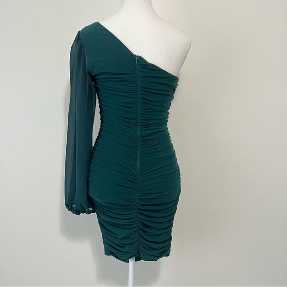 HELLO MOLLY PARTY IT UP One Shoulder Bodycon Mesh Mini DRESS in GREEN Size 6 - Picture 8 of 12